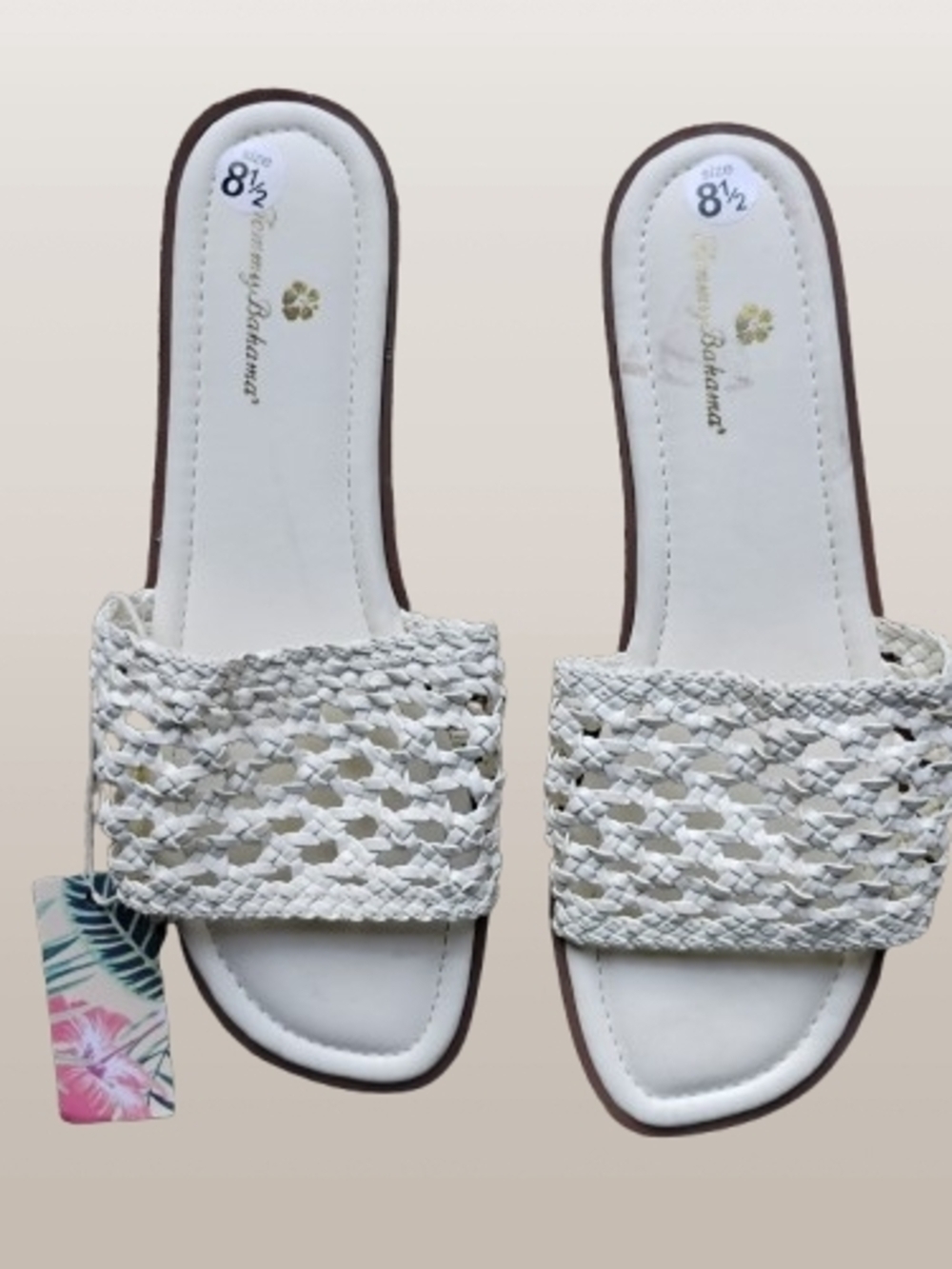 NWT Tommy Bahama White Woven Slide Sandals Size 8.5 Summer Resort